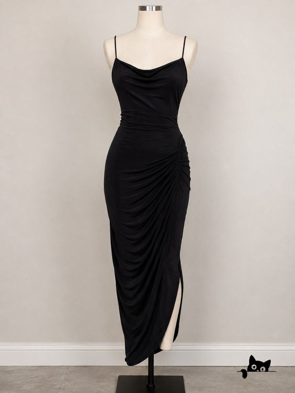 Nasty Gal Sexy Black Only Fools Ruche In Maxi Side-Ruched Dress 2
